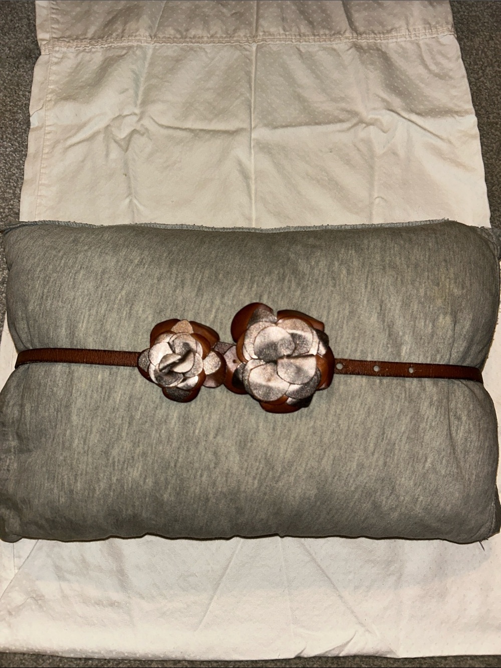 Leather Floral Accent Belt in Brown